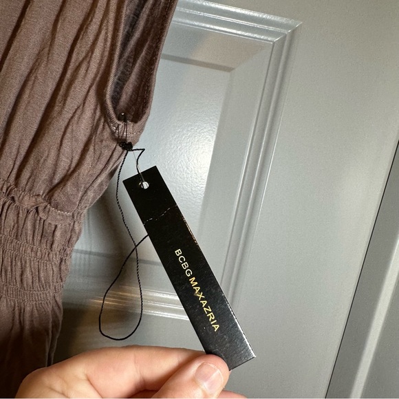 NWT BCBGMAXAZRIA Brown Embroidered Accent V Neck Dress S - Picture 7 of 10